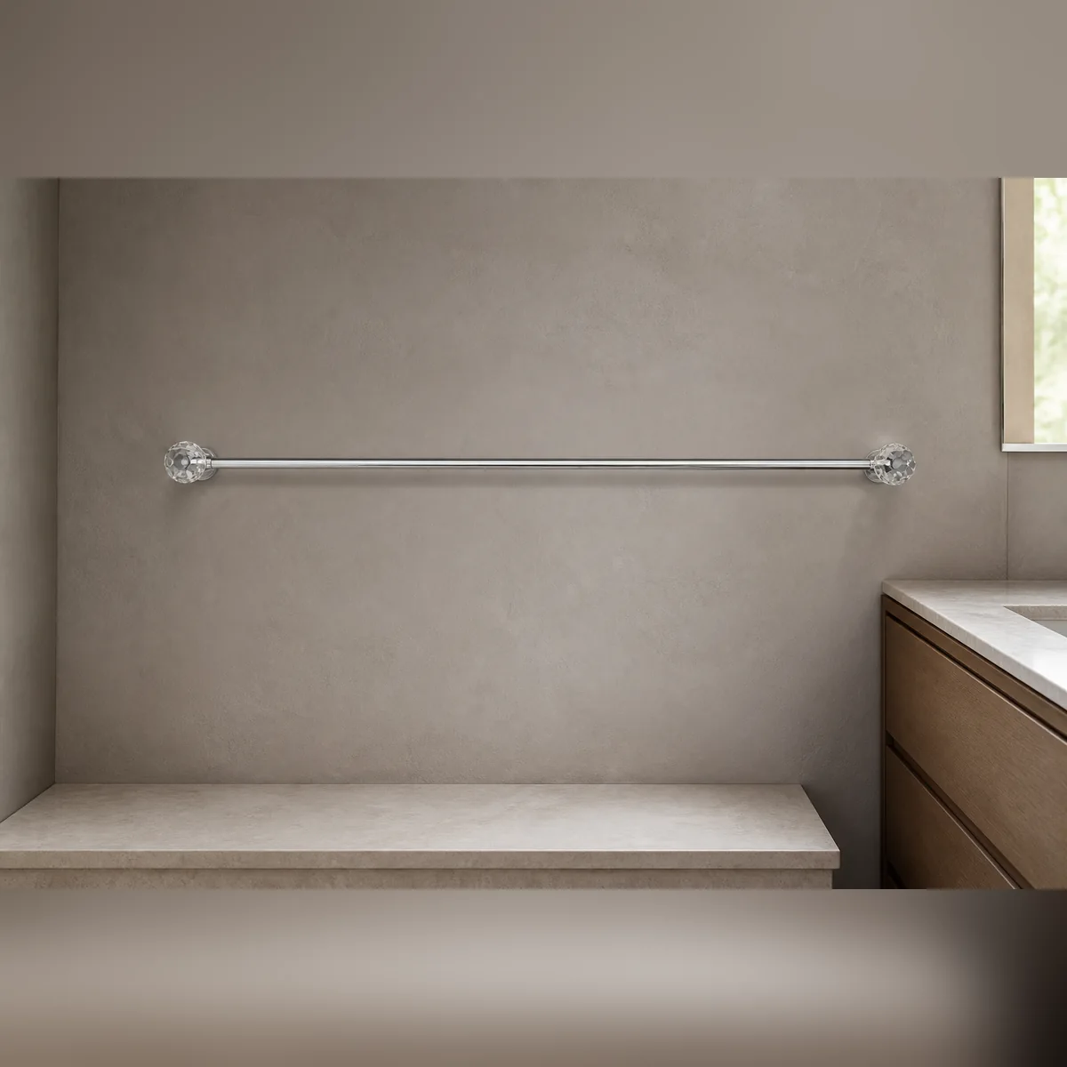 Crystal-End Towel Rail staged in a curated room setting one.